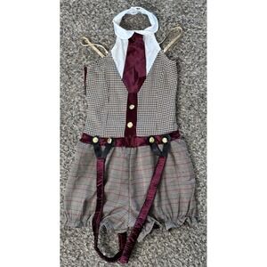 Weissman SA‎ Plaid Houndstooth Burgundy Suspender Dance Costume Adult Small
